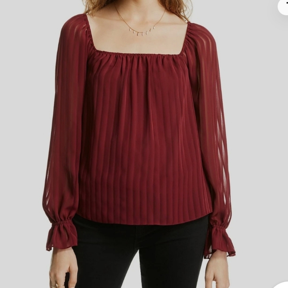 NWT Lini Cara Striped Square-Neck Top in burgundy.